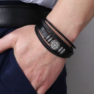 Layered Leather & Bead Wristband Bracelet Men