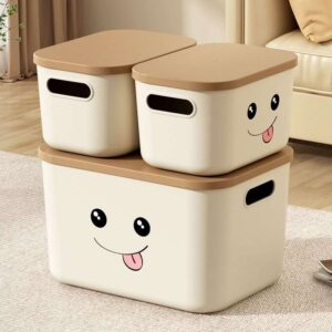 Cute Face Stackable Storage Box Set Beige 3pcs